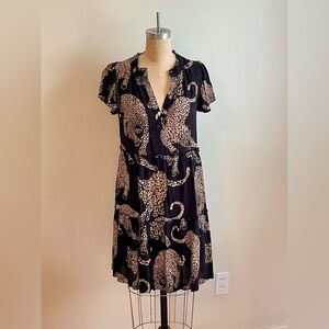 By Anthropologie ruffle-sleeve dress in leopard print